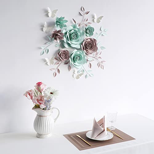 Fonder Mols Large 3D Paper Flowers Decorations for Wall (Mint & Gray, Set of 17), Nursery Decor, Wedding, Party Backrop, Bridal Shower Centerpiece, Monogram, Handmade & Assembled