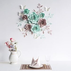 Fonder Mols Large 3D Paper Flowers Decorations for Wall (Mint & Gray, Set of 17), Nursery Decor, Wedding, Party Backrop, Bridal Shower Centerpiece, Monogram, Handmade & Assembled