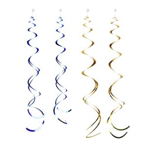 guzon 24pcs navy gold party hanging swirl decorations sparkly foil streamer for birthday,wedding,anniversary, graduation party supplies
