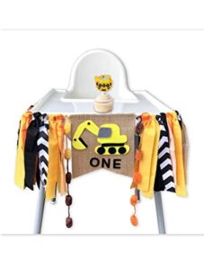 construction themed highchair banner for first birthday smash cake photo shoot,party supplies and decorations for baby boy’s 1st year bday,chair garland for picture backdrop,pre-assembles no need diy