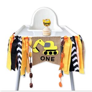 Construction Themed Highchair Banner for First Birthday Smash Cake Photo Shoot,Party Supplies and Decorations for Baby Boy's 1st Year Bday,Chair Garland for Picture Backdrop,Pre-assembles No Need DIY