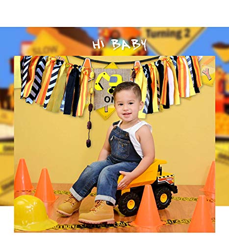 Construction Themed Highchair Banner for First Birthday Smash Cake Photo Shoot,Party Supplies and Decorations for Baby Boy's 1st Year Bday,Chair Garland for Picture Backdrop,Pre-assembles No Need DIY