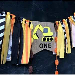 Construction Themed Highchair Banner for First Birthday Smash Cake Photo Shoot,Party Supplies and Decorations for Baby Boy's 1st Year Bday,Chair Garland for Picture Backdrop,Pre-assembles No Need DIY