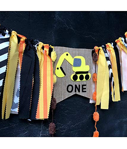 Construction Themed Highchair Banner for First Birthday Smash Cake Photo Shoot,Party Supplies and Decorations for Baby Boy's 1st Year Bday,Chair Garland for Picture Backdrop,Pre-assembles No Need DIY