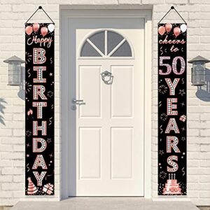 50th birthday decorations door banner for women, cheers to 50 years party supplies decor, rose gold happy fifty year old birthday porch sign for indoor outdoor