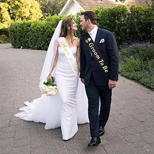 2 Pcs Bachelorette Party Sash - Bride and Groom to Be Sash for Bridal Shower Wedding Decorations Engagement Party Supplies(Black and White)