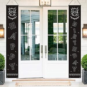 black and white porch sign party decorations supplies- “happy birthday” door hanging couplet banner – indoor outdoor polyester decor accessories for boys girls