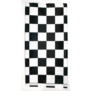 creative converting stay put banquet table cover checkered elastic corners plastic tablecover, one size, black check