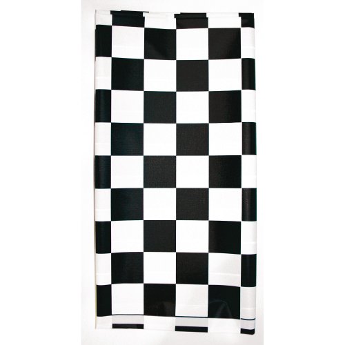 Creative Converting Stay Put Banquet Table Cover Checkered Elastic Corners Plastic Tablecover, one size, Black Check