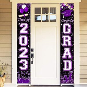 Class of 2023 Banner Purple Graduation Party Decorations Congrats Grad Banner Hanging Door Porch Signs for 2023 University and Senior High School Graduation Decorations