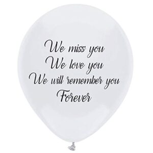 white funeral remembrance balloons, 16pcs “we miss you, we love you, we will remember you forever” for memory table, memorial, condolence, celebration of life