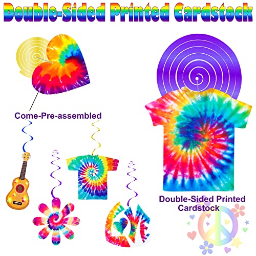 15Pcs Tie dye Birthday Party Decoration Tie Dye Happy Birthday Hanging Swirls for Peace and Love Party Tie Dye Hippie Groovy Carnival Party Supplies