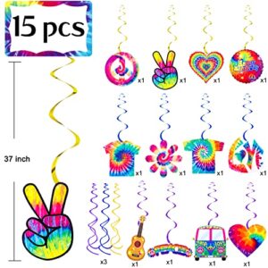 15Pcs Tie dye Birthday Party Decoration Tie Dye Happy Birthday Hanging Swirls for Peace and Love Party Tie Dye Hippie Groovy Carnival Party Supplies