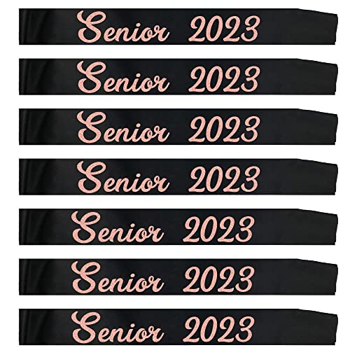 SGKUED Senior 2023 Sashes, (7 Pack) Black Satin Sash Senior 2023 with Rose Foil Cheer Finally Graduated Cheerleader Sash Senior 2023 for Graduation Party Suppiles