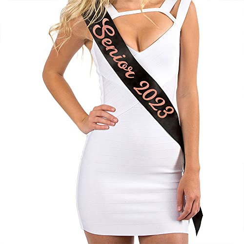 SGKUED Senior 2023 Sashes, (7 Pack) Black Satin Sash Senior 2023 with Rose Foil Cheer Finally Graduated Cheerleader Sash Senior 2023 for Graduation Party Suppiles