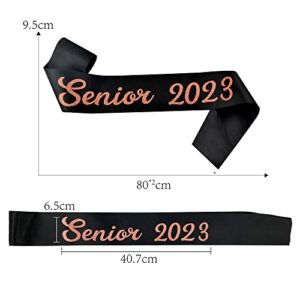 SGKUED Senior 2023 Sashes, (7 Pack) Black Satin Sash Senior 2023 with Rose Foil Cheer Finally Graduated Cheerleader Sash Senior 2023 for Graduation Party Suppiles