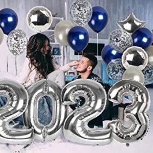 Treasures Gifted Blue & Silver 2023 Balloons - Silver & Blue 2023 Balloon Numbers - 2023 Party Decorations - Graduation Balloons - Graduation Party Decorations 2023 - 2023 Decorations New Years Eve