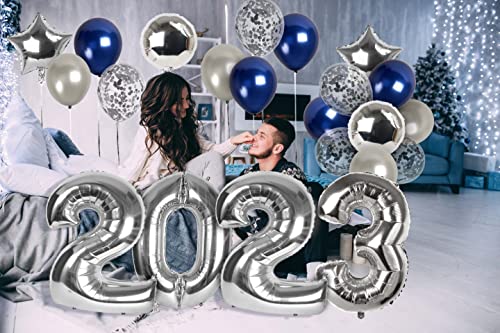 Treasures Gifted Blue & Silver 2023 Balloons - Silver & Blue 2023 Balloon Numbers - 2023 Party Decorations - Graduation Balloons - Graduation Party Decorations 2023 - 2023 Decorations New Years Eve