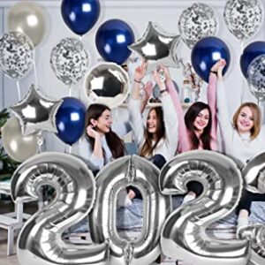 Treasures Gifted Blue & Silver 2023 Balloons - Silver & Blue 2023 Balloon Numbers - 2023 Party Decorations - Graduation Balloons - Graduation Party Decorations 2023 - 2023 Decorations New Years Eve