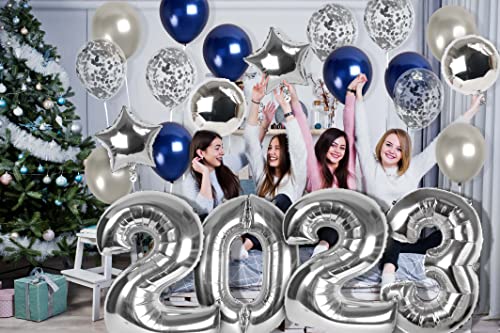 Treasures Gifted Blue & Silver 2023 Balloons - Silver & Blue 2023 Balloon Numbers - 2023 Party Decorations - Graduation Balloons - Graduation Party Decorations 2023 - 2023 Decorations New Years Eve