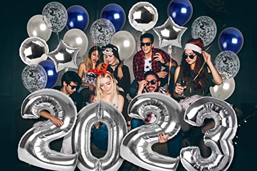 Treasures Gifted Blue & Silver 2023 Balloons - Silver & Blue 2023 Balloon Numbers - 2023 Party Decorations - Graduation Balloons - Graduation Party Decorations 2023 - 2023 Decorations New Years Eve