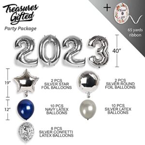 Treasures Gifted Blue & Silver 2023 Balloons - Silver & Blue 2023 Balloon Numbers - 2023 Party Decorations - Graduation Balloons - Graduation Party Decorations 2023 - 2023 Decorations New Years Eve