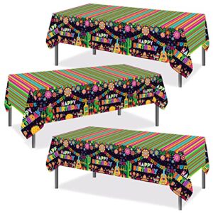 phogary 3 pcs fiesta tablecloths for mexican themed birthday party decorations, fiesta party decorations plastic tablecovers for mexicana taco night, cinco de mayo, colourful stripes 51″ x108″