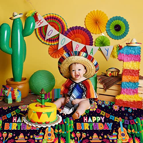 PHOGARY 3 PCS Fiesta Tablecloths for Mexican Themed Birthday Party Decorations, Fiesta Party Decorations Plastic Tablecovers for Mexicana Taco Night, Cinco De Mayo, Colourful Stripes 51" x108"