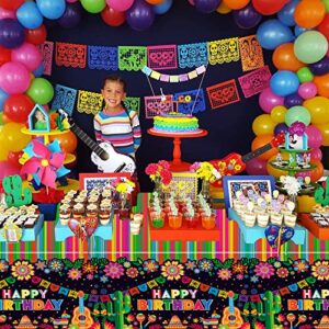 PHOGARY 3 PCS Fiesta Tablecloths for Mexican Themed Birthday Party Decorations, Fiesta Party Decorations Plastic Tablecovers for Mexicana Taco Night, Cinco De Mayo, Colourful Stripes 51" x108"