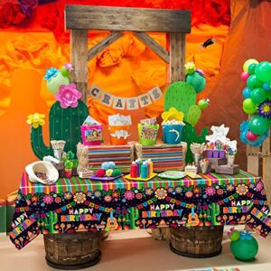 PHOGARY 3 PCS Fiesta Tablecloths for Mexican Themed Birthday Party Decorations, Fiesta Party Decorations Plastic Tablecovers for Mexicana Taco Night, Cinco De Mayo, Colourful Stripes 51" x108"