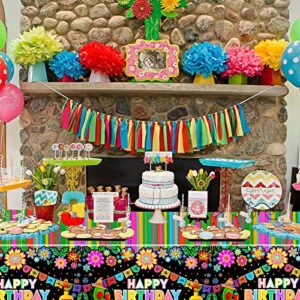 PHOGARY 3 PCS Fiesta Tablecloths for Mexican Themed Birthday Party Decorations, Fiesta Party Decorations Plastic Tablecovers for Mexicana Taco Night, Cinco De Mayo, Colourful Stripes 51" x108"