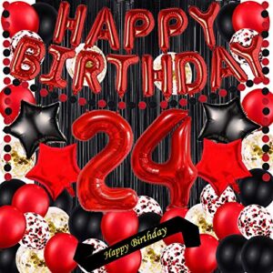 red 24th birthday party decorations supplies red theme 16inch red foil happy birthday balloons banner happy birthday sash foil black curtains foil balloons number red 24 risehy