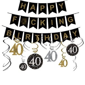 40th birthday decorations gifts for men women – 40 birthday party supplies – happy f*ing birthday banner & haning swirls