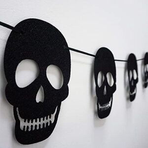 SaktopDeco 2 Pack Black Felt Skull Garland Banner Skeleton Garland Halloween Banne for Gothic Birthday Party Decorations DIY Home Decor