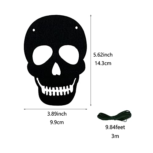 SaktopDeco 2 Pack Black Felt Skull Garland Banner Skeleton Garland Halloween Banne for Gothic Birthday Party Decorations DIY Home Decor