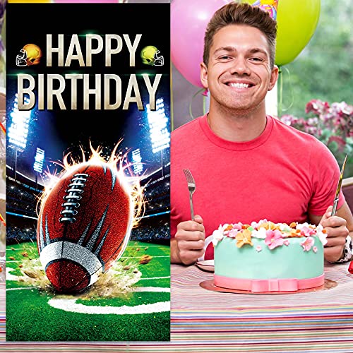 American Football Happy Birthday Banner Backdrop Rugby Players Sports Touchdown Theme Favors Supplies Flag Background Decor for Fan Man Boy 1st Birthday Baby Shower Party Decorations