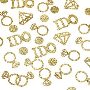 juome 450pcs gold wedding table confetti, glitter confetti for bridal shower engagement party, diamond ring i do paper confetti bachelorette table scatters decorations