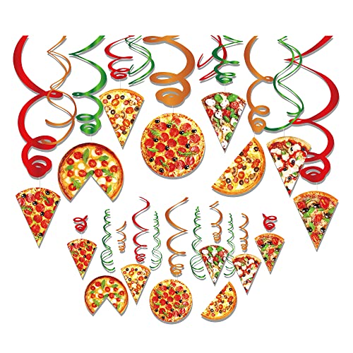 30Pcs Pizza Party Hanging Swirl Decorations Pizza Theme Ceiling Whirl Hanging Decorations for Pizza Themed Birthday Party Decorations Pizza Party Time Birthday Party Hanging Decor