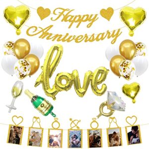 anniversary decorations party supplies kit set of happy anniversary banner , photo banner and anniversary theme balloons for wedding anniversary party decor