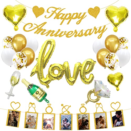 Anniversary Decorations Party Supplies Kit Set of Happy Anniversary Banner , Photo Banner and Anniversary theme Balloons for Wedding Anniversary Party decor