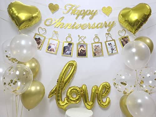 Anniversary Decorations Party Supplies Kit Set of Happy Anniversary Banner , Photo Banner and Anniversary theme Balloons for Wedding Anniversary Party decor