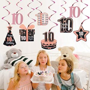 Excelloon 10th Birthday Decorations Supplies for Girls, Rose Gold 8Pcs Hanging Swirls, Happy 10 Year Old Birthday Cake Hat Present Star Party Decor, Ten Year Old Birthday Decorations