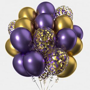 purple and gold balloons helium balloons,confetti latex balloons party decorations supplies(pack of 50,12 inch)