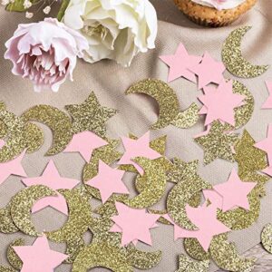 Star and Moon Paper Confetti for Baby Birthday Wedding Party Table Decorations Pink and Gold Glitter Table Scatter Baby Shower Party Supplies