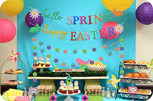 Hello Spring & Happy Easter Banner, Easter Party Decorations for the Home, Spring Party Banner Decorations, Happy Easter Bunny Bunting Garland Easter Decor,Spring Easter Mantel Fireplace Hanging Decor