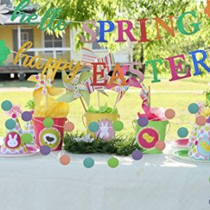 Hello Spring & Happy Easter Banner, Easter Party Decorations for the Home, Spring Party Banner Decorations, Happy Easter Bunny Bunting Garland Easter Decor,Spring Easter Mantel Fireplace Hanging Decor