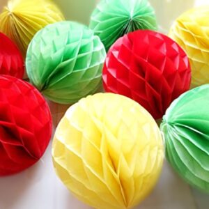 Daily Mall 9pcs 8 inch Honeycomb Balls Party Pom Poms Tissue Paper Honeycomb Balls Birthday Balls Decoration Wedding Partners Design Craft Hanging Pom-Pom Ball Home Nursery Decor (Red Yellow Green)