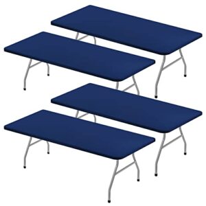4 packs navy blue fitted tablecloth for 6 foot rectangle tables, spandex fitted table cover, 30″x72″ waterproof reusable elastic edge card folding table cover for wedding banquet party picnic