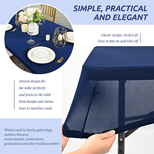 4 Packs Navy Blue Fitted Tablecloth for 6 Foot Rectangle Tables, Spandex Fitted Table Cover, 30"x72" Waterproof Reusable Elastic Edge Card Folding Table Cover for Wedding Banquet Party Picnic