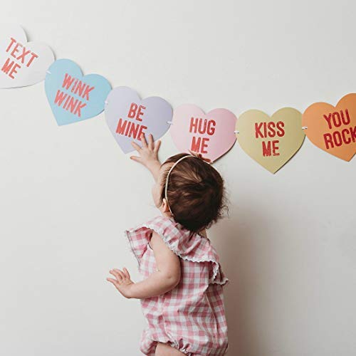 Bobee Conversation Candy Hearts Banner, eight Valentines day heart sayings pre-strung garland decorations, six feet long